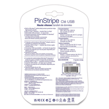 PinStripe USB 3.2 Flash Drive, 16 GB, Blue/Green/Red, 3/Pack