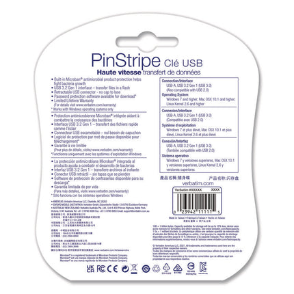 PinStripe USB 3.2 Flash Drive, 64 GB, Assorted Colors, 5/Pack