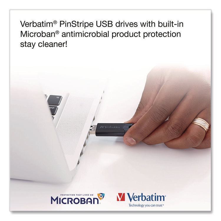 PinStripe USB 3.2 Flash Drive, 64 GB, Assorted Colors, 5/Pack