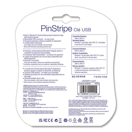 PinStripe USB 2.0 Flash Drive, 128 GB, Blue/Red, 2/Pack