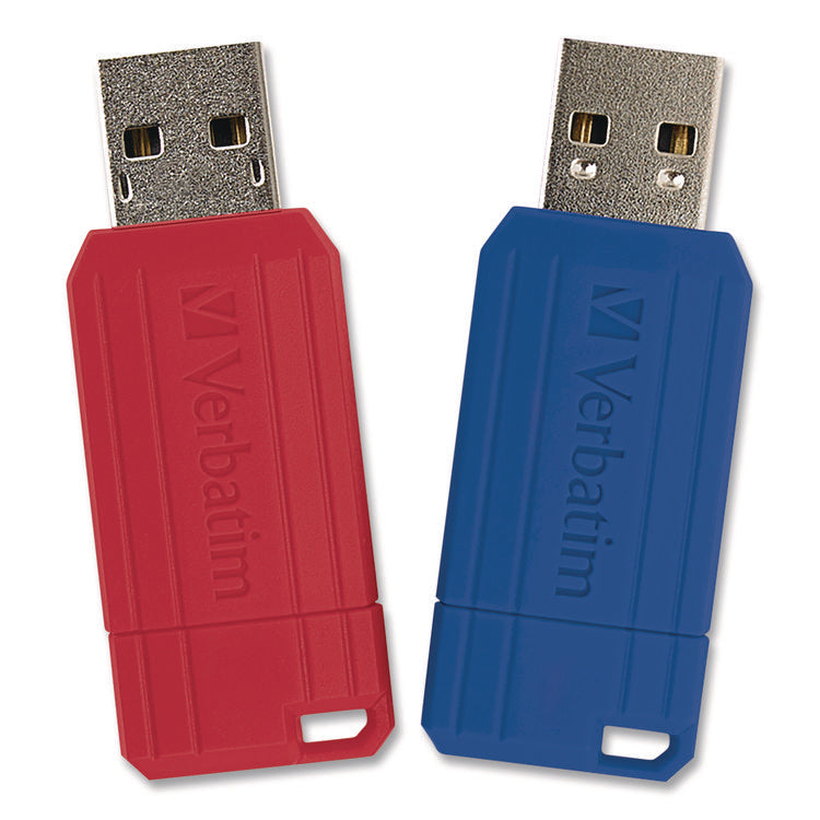 PinStripe USB 2.0 Flash Drive, 128 GB, Blue/Red, 2/Pack
