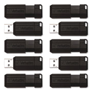 Pinstripe USB 2.0 Flash Drive, 64 GB, Black, 10/Pack