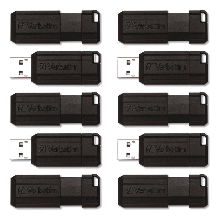 Pinstripe USB 2.0 Flash Drive, 64 GB, Black, 10/Pack