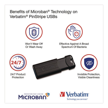 Pinstripe USB 3.2 Flash Drive, 32 GB, Black 10/Pack