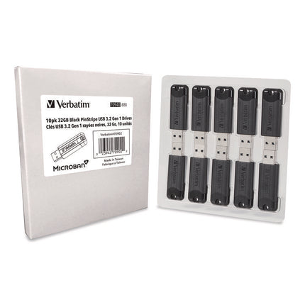 Pinstripe USB 3.2 Flash Drive, 32 GB, Black 10/Pack