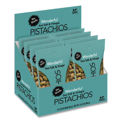 Wonderful No Shells Pistachios, Sea Salt and Vinegar, 2.25 oz Bag, 8/Box