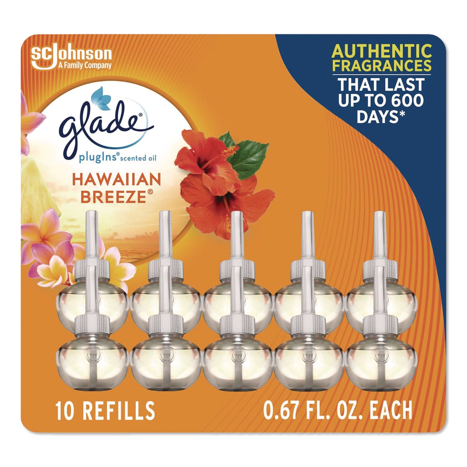 Plugin Scented Oil Refill, Hawaiian Breeze, 0.67 oz, 10/Pack
