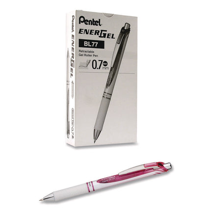 EnerGel RTX Deluxe Gel Pen, Retractable, Medium 0.7 mm, Black Ink, Pearl/Translucent Pink Barrel, Dozen