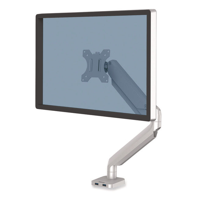 Platinum Series Single Monitor Arm, For 27" Monitors, 360 Deg Rotation, 45 Deg Tilt, 180 Deg Pan, Silver, Supports 20 Lb