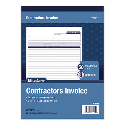 Multipart Contractors Invoice Pad, Three-Part Carbonless, 8.34 x 10.84, 50 Forms Total