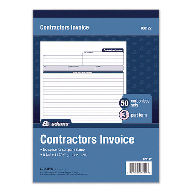 Multipart Contractors Invoice Pad, Three-Part Carbonless, 8.34 x 10.84, 50 Forms Total