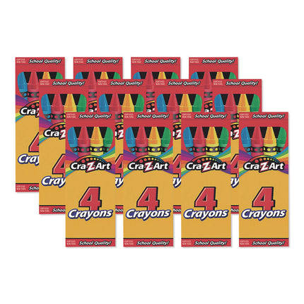 Crayons, 4 Assorted Colors, 4/Box, 12 Boxes/Pack