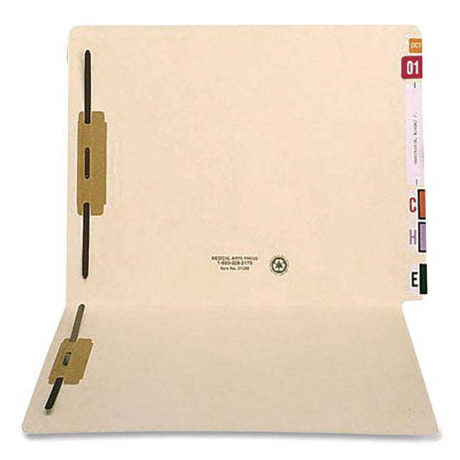 Heavy-Duty End Tab Fastener Folders, 0.75" Expansion, 2 Fasteners, Letter Size, Manila Exterior, 50/Box