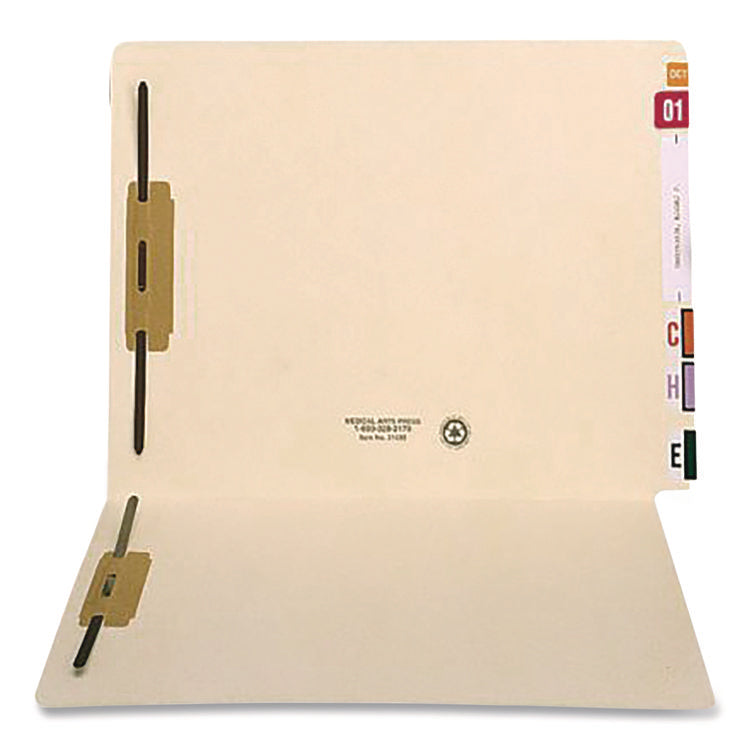 Heavy-Duty End Tab Fastener Folders, 0.75" Expansion, 2 Fasteners, Letter Size, Manila Exterior, 50/Box