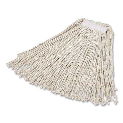 Economy Cut-End Cotton Wet Mop Head, 24oz, 1" Band, White, 12/carton