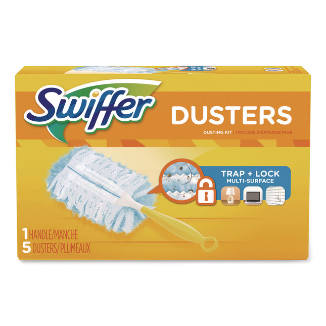 Dusters Starter Kit, Dust Lock Fiber, 6" Handle, Blue/yellow