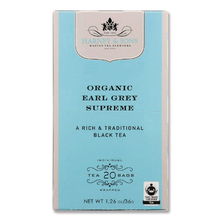 Premium Tea, Organic Earl Grey Supreme Black Tea, Individually Wrapped Tea Bags, 20/box