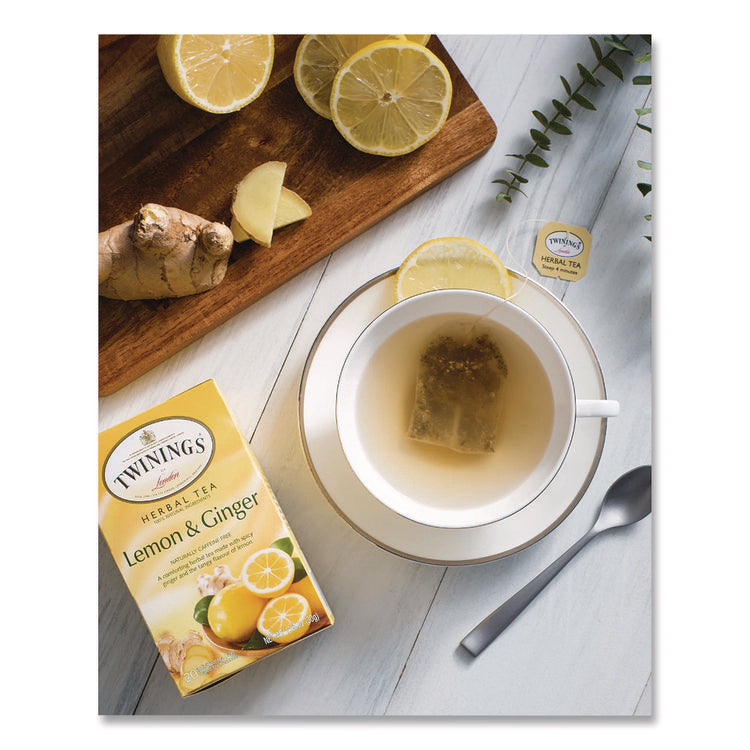 Tea Bags, Lemon and Ginger, 2.65 oz, 50/Box