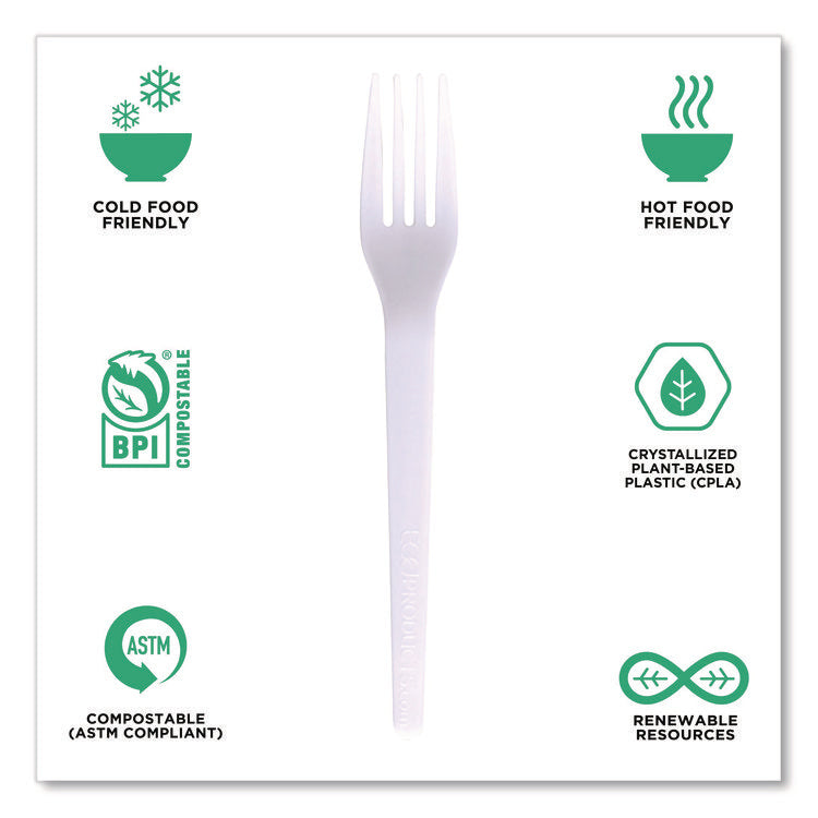 Plantware CPLA Cutlery, Individually Wrapped, Fork, White, 1,000/Carton