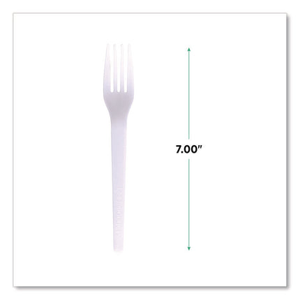 Plantware CPLA Cutlery, Individually Wrapped, Fork, White, 1,000/Carton