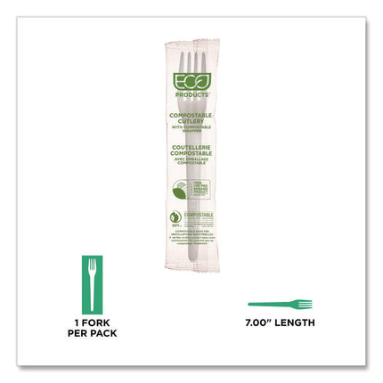 Plantware CPLA Cutlery, Individually Wrapped, Fork, White, 1,000/Carton