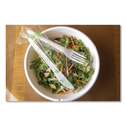 Plantware CPLA Cutlery, Individually Wrapped, Fork, White, 1,000/Carton