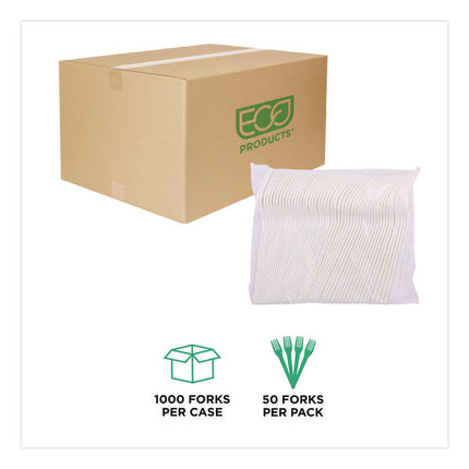 Plantware CPLA Cutlery, Fork, White, 1,000/Carton
