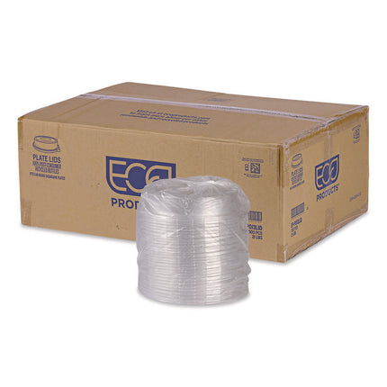 100% Recycled Content Round Plate Lids, Plastic, 9" dia x 1.5" h, Clear, 300/Carton
