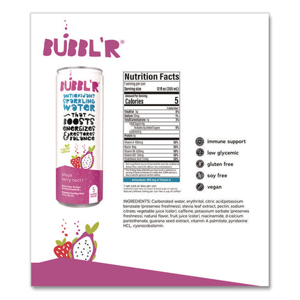 Antioxidant Sparkling Water, Pitaya Berry Nect'r, 12 oz Can, 12 Cans/Carton