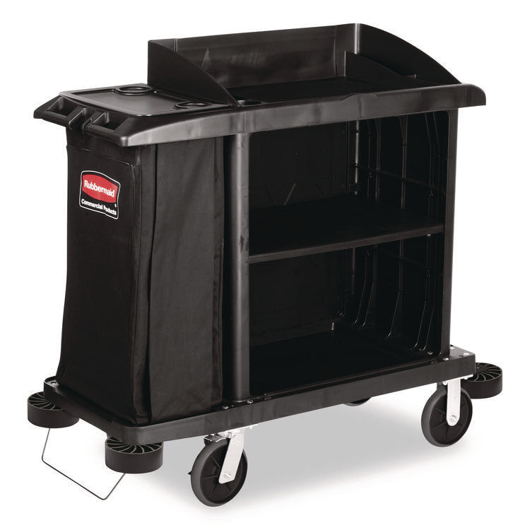 Multi-Shelf Cleaning Cart, Plastic, 4 Shelves, 1 Bin, 22" x 49" x 50", Black