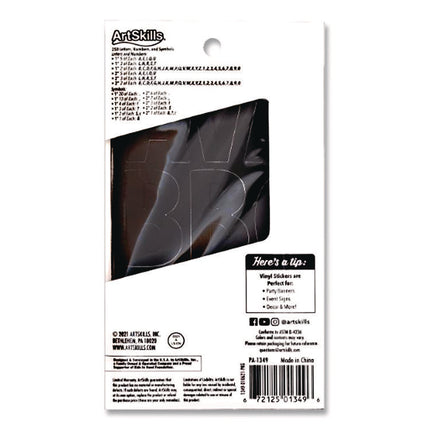 Poster and Bulletin Board Vinyl Letters and Numbers, Black, 1" and 2"h, 250/Pack