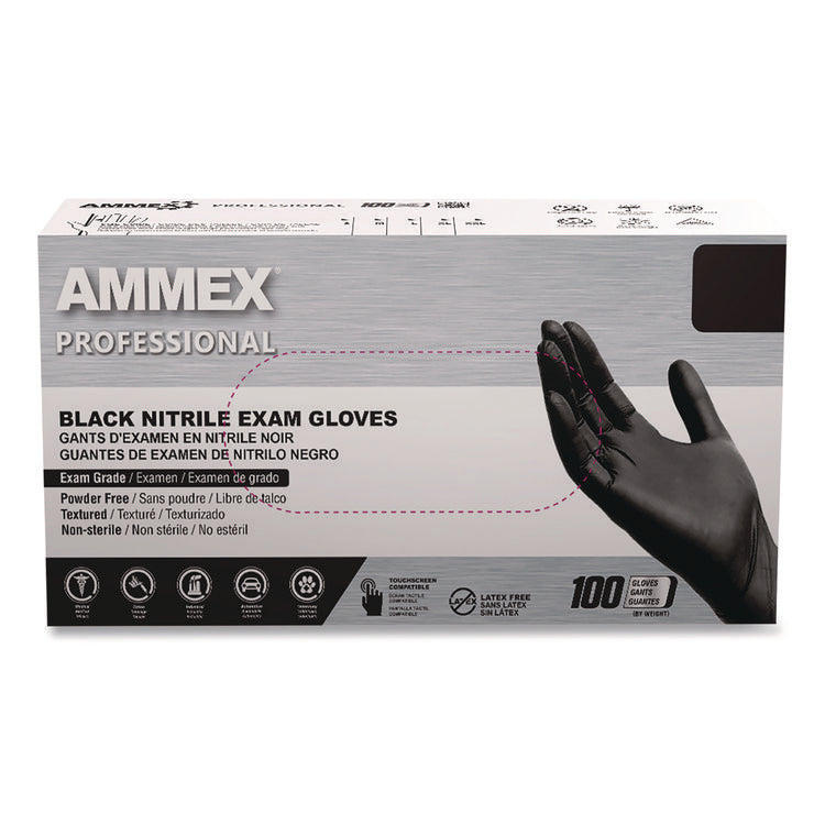 Nitrile Exam Gloves, Powder-Free, 3 Mil, Medium, Black, 100/box