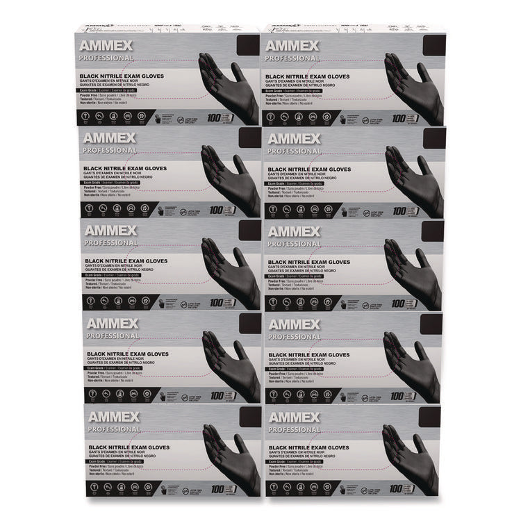 Nitrile Exam Gloves, Powder-Free, 3 mil, Medium, Black, 100/Box, 10 Boxes/Carton