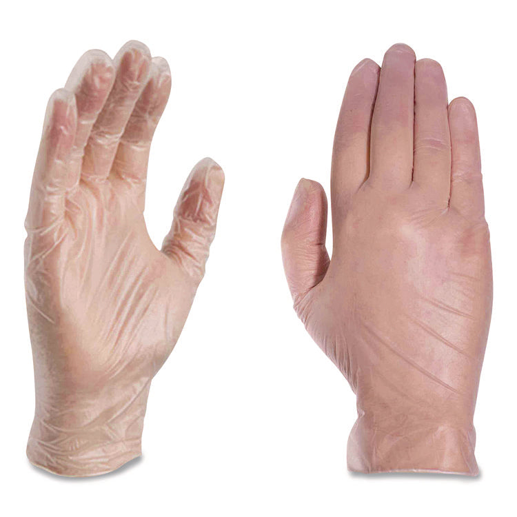 Vinyl Exam Gloves, Powder-Free, Large, Clear, 100/box