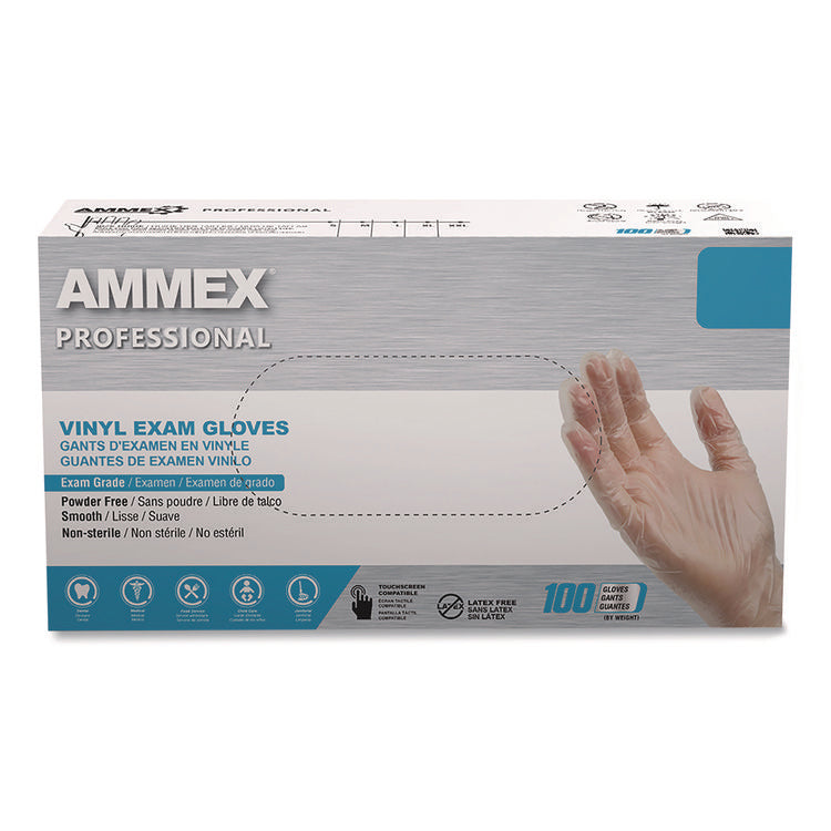 Vinyl Exam Gloves, Powder-Free, Large, Clear, 100/box