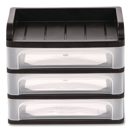 Small Three-Drawer Desktop Storage, 3 Sections, 9.13 X 6.88 X 8.13, Black/clear