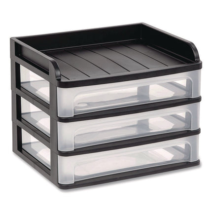 Small Three-Drawer Desktop Storage, 3 Sections, 9.13 X 6.88 X 8.13, Black/clear