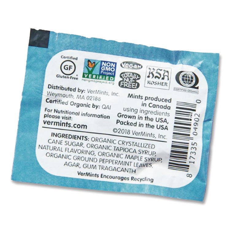 VerMints Organic Mints/Pastilles, Peppermint, 2 Mints/0.7 oz Individually Wrapped, 100/Box