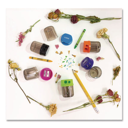 Dual Blades Sharpener with Round Receptacle, Two-Hole, 2.25 x 1.6, Randomly Assorted Colors