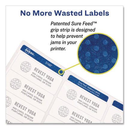 White Address Labels W/ Sure Feed Technology For Laser Printers, Laser Printers, 1 X 2.63, White, 30/sheet, 250 Sheets/box