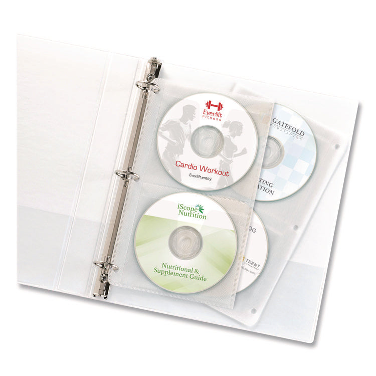 Two-Sided CD Organizer Sheets for Three-Ring Binder, 4 Disc Capacity, Clear, 5/Pack