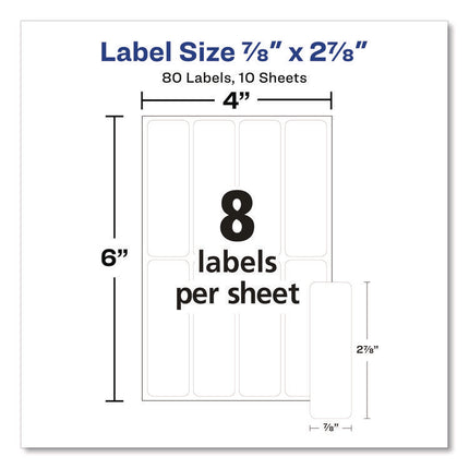 Erasable Id Labels, Inkjet/laser Printers, 0.88 X 2.88, White, 8/sheet, 10 Sheets/pack
