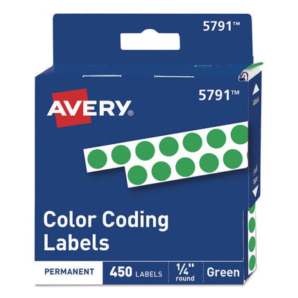 Handwrite-Only Permanent Self-Adhesive Round Color-Coding Labels in Dispensers, 0.25" dia, Green, 450/Roll, (5791)