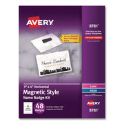 Magnetic Style Name Badge Kit, Horizontal, 4" X 3", White, 48/pack