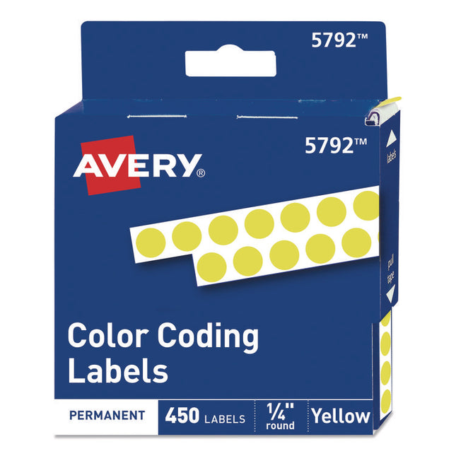 Handwrite-Only Permanent Self-Adhesive Round Color-Coding Labels in Dispensers, 0.25" dia, Yellow, 450/Roll, (5792)