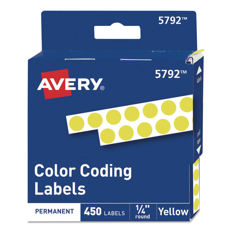 Handwrite-Only Permanent Self-Adhesive Round Color-Coding Labels in Dispensers, 0.25" dia, Yellow, 450/Roll, (5792)