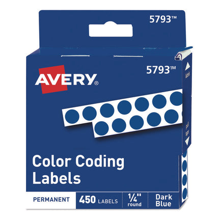 Handwrite-Only Permanent Self-Adhesive Round Color-Coding Labels in Dispensers, 0.25" dia, Dark Blue, 450/Roll, (5793)
