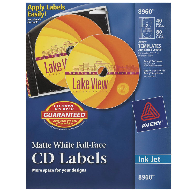 Inkjet Full-Face Cd Labels, Matte White, 40/pack