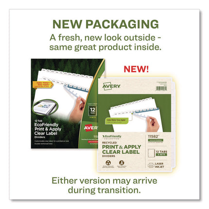 Index Maker Ecofriendly Print And Apply Clear Label Dividers With White Tabs, 12-Tab, 11 X 8.5, White, 5 Sets