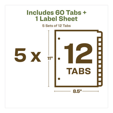 Index Maker Ecofriendly Print And Apply Clear Label Dividers With White Tabs, 12-Tab, 11 X 8.5, White, 5 Sets